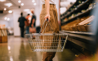 empty shopping basket in supermarket