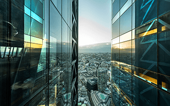 View of London between two skyscrapers