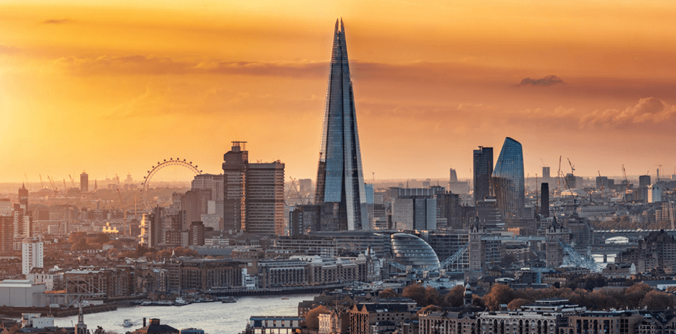 skyline of london at sunrise